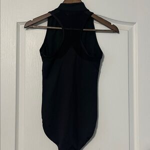 Black Mock-Turtle Neck, front zip Leotard with Mesh Racerback